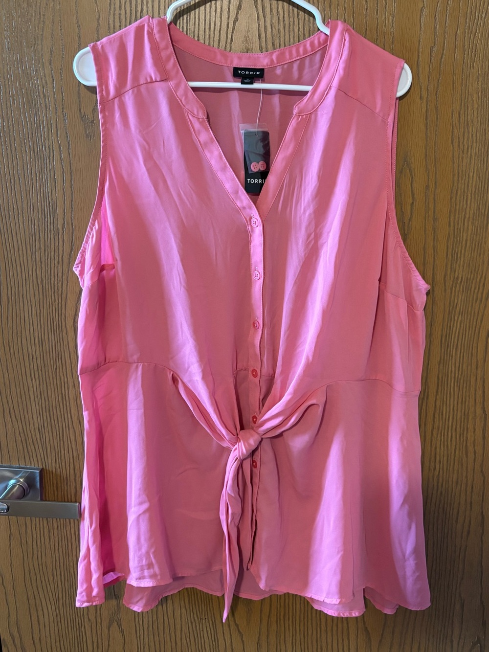torrid Bright Pink Sleeveless Tie-Front Button Blouse